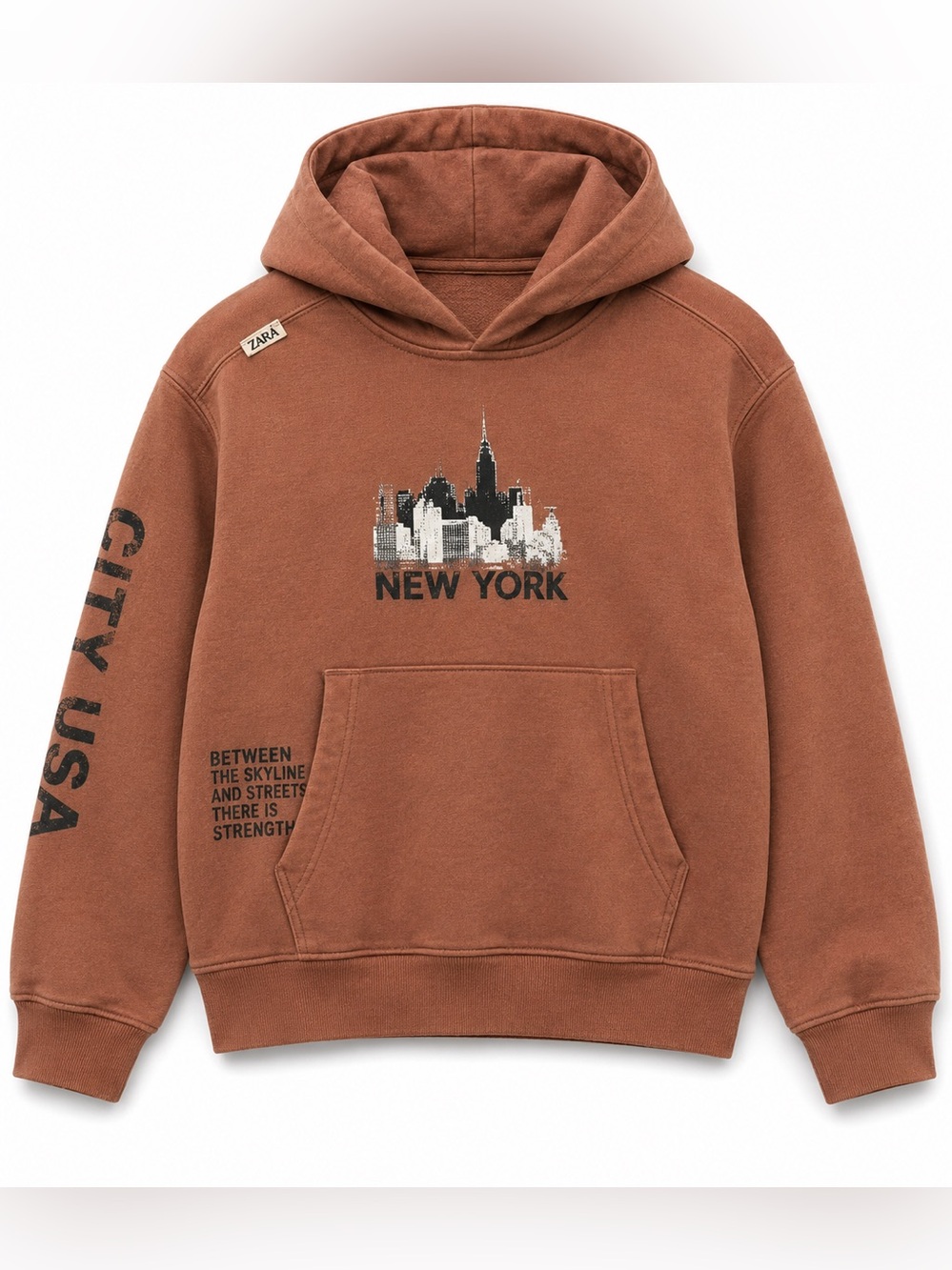 Zara Rust Brown New York Graphic Hoodie